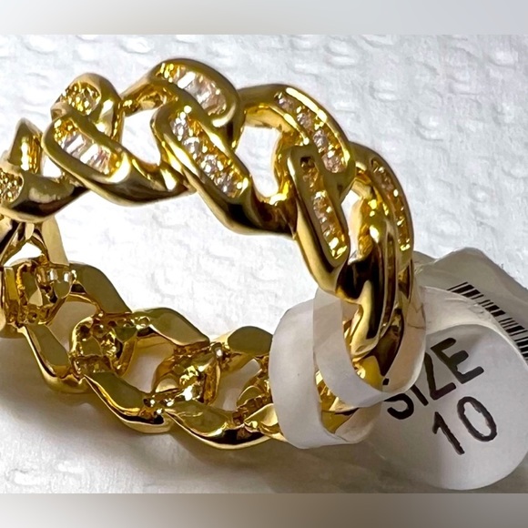 Cuban Link Ring; Size 10; 14k GF with VVS CZs - Picture 4 of 4